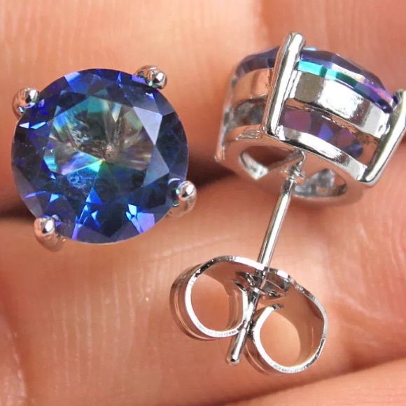 18K White Gold Filled Blue Mystic Topaz Earrings - Picture 4 of 5